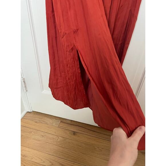 Gap Women's S Red Midi Maxi Dress Pleated Cami Sundress Side Slit Cinch Waist - Picture 15 of 16